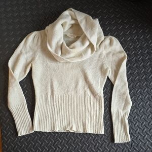 Ann Taylor Loft Off White/Metallic Cowl Neck Sweater-S
